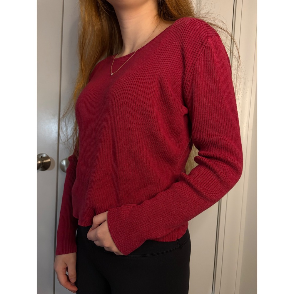 Coldwater Creek Sweater Silk Cotton Ribbed Boat Neck Red Small